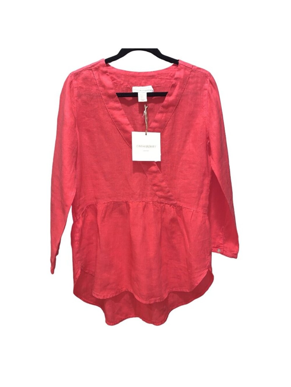 NWT 100% Linen Lightweight Cynthia Rowley V-Neck washed/orange Blouse XS Beach